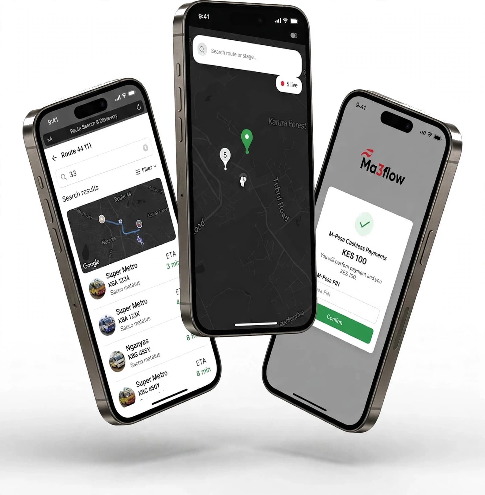 Ma3flow app route search with live results and directions
